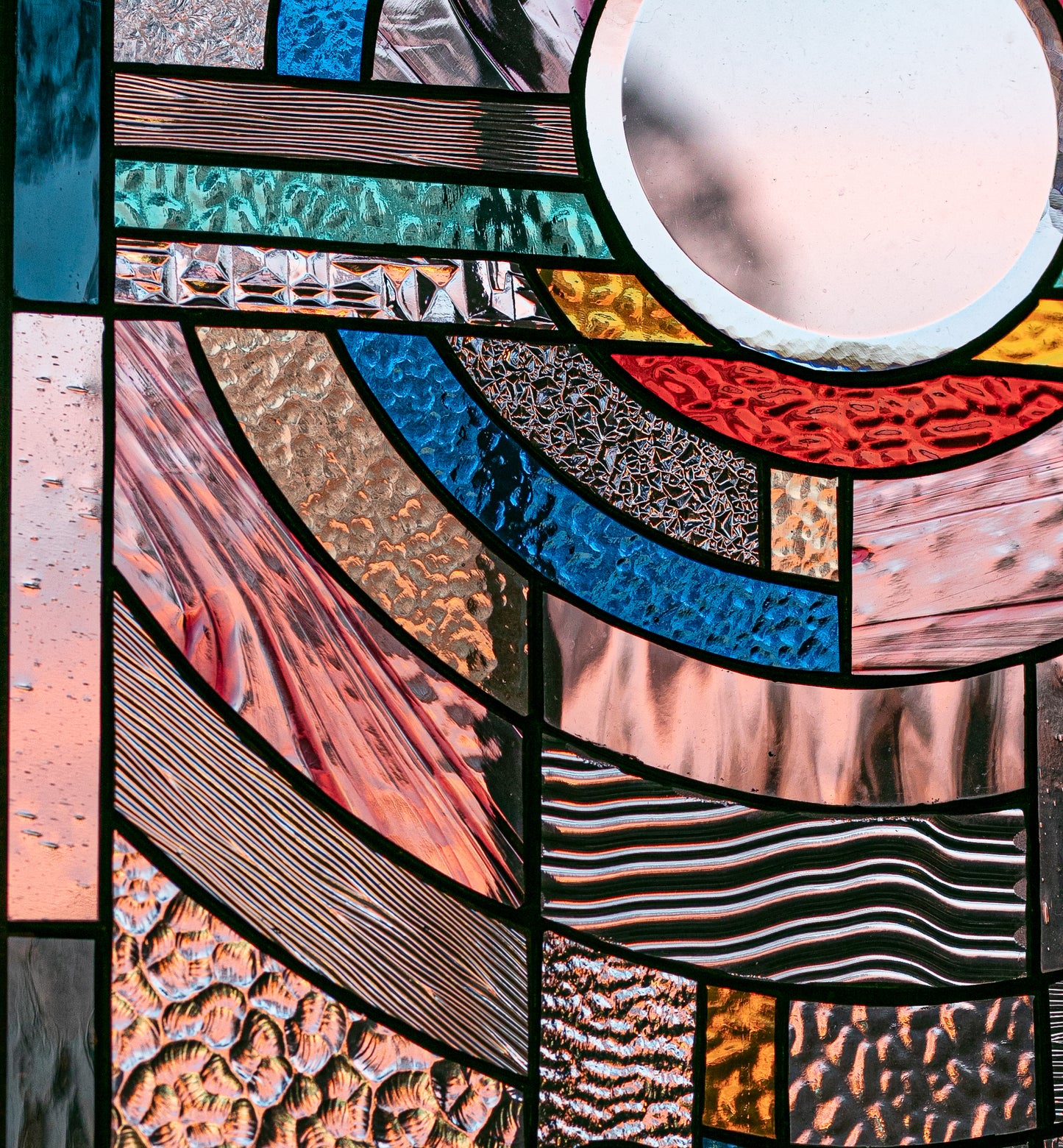 "Moon Rising" Stained Glass Panel (Rainbow Colored)